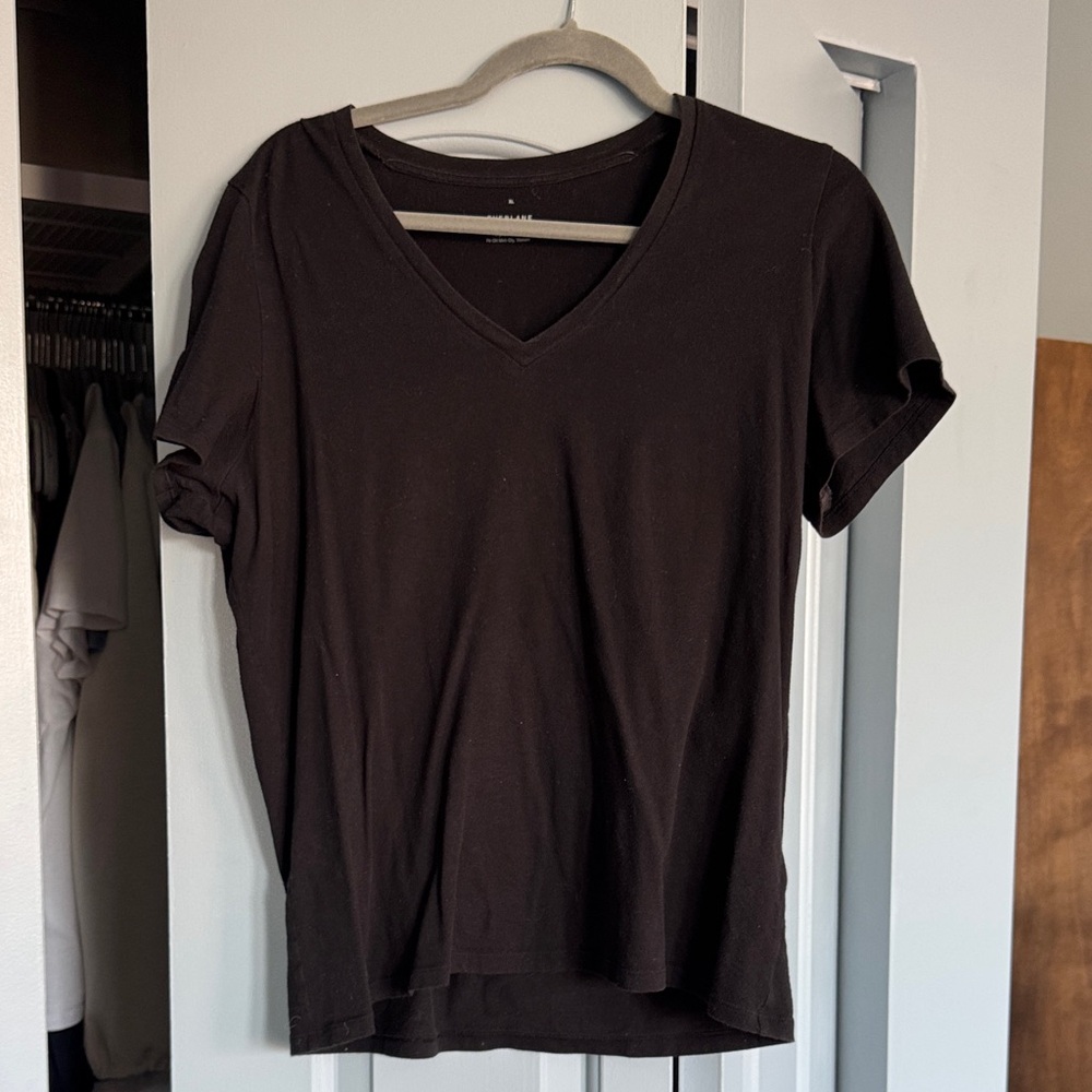Everlane Organic Cotton V-Neck Tee | Black Short Sleeve Relaxed Fit XL